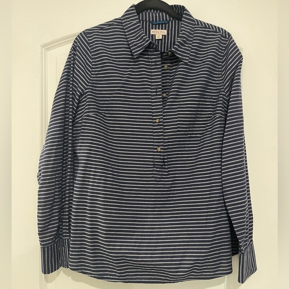 Nautical White and Blue Striped Blouse, Large - Picture 1 of 8